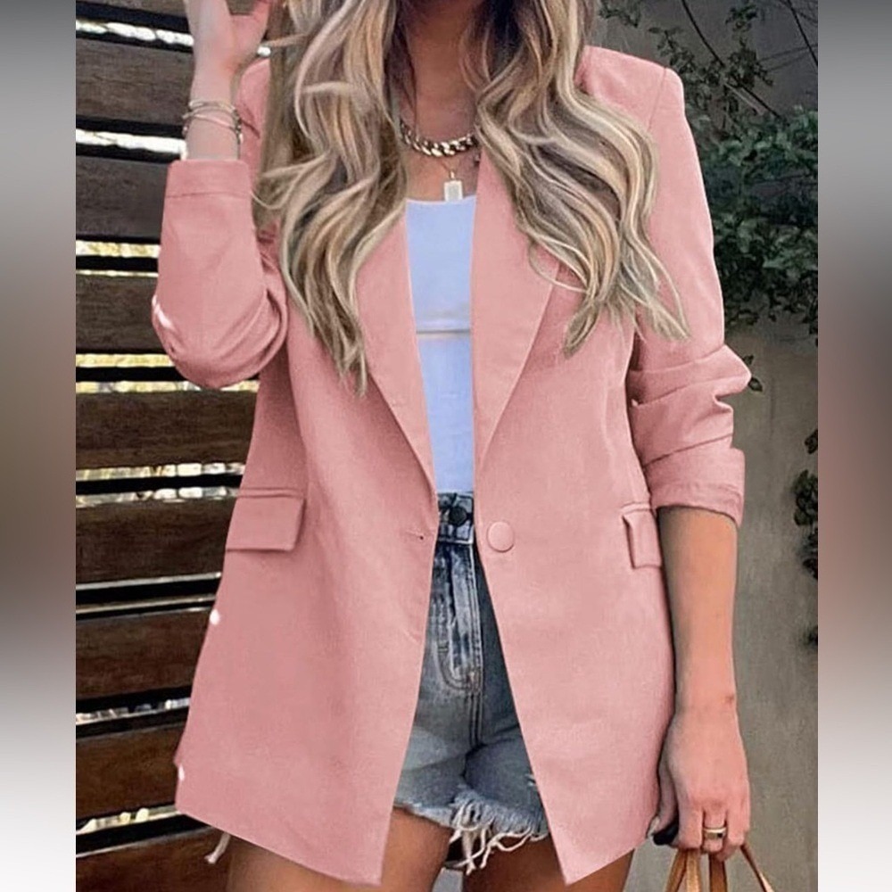 NWT Pretty Garden Pink Chic Tailored Business Blazer Jacket Women's Size Large